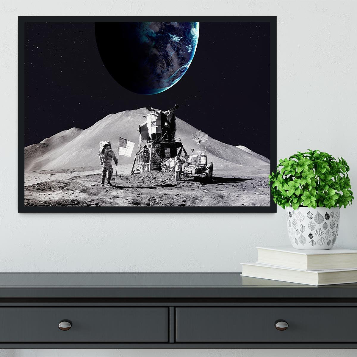 Space Man On The Moon Framed Print - Canvas Art Rocks - 2
