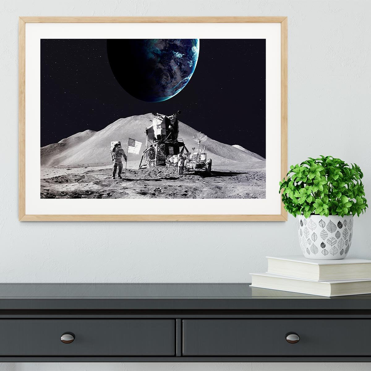 Space Man On The Moon Framed Print - Canvas Art Rocks - 3
