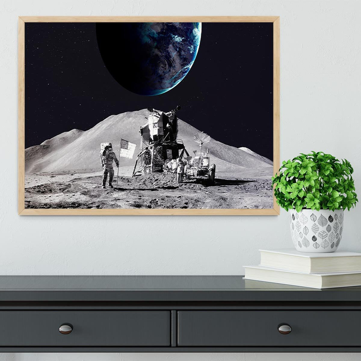 Space Man On The Moon Framed Print - Canvas Art Rocks - 4