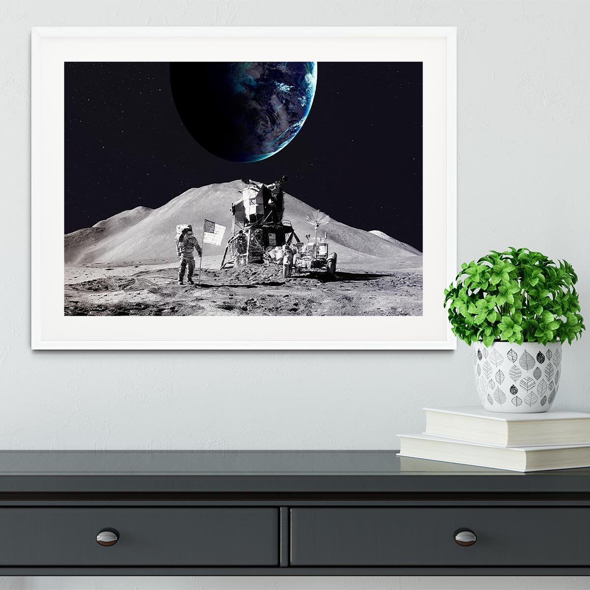 Space Man On The Moon Framed Print - Canvas Art Rocks - 5