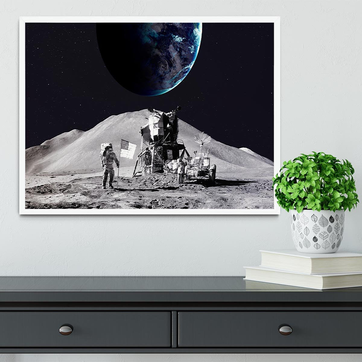 Space Man On The Moon Framed Print - Canvas Art Rocks -6