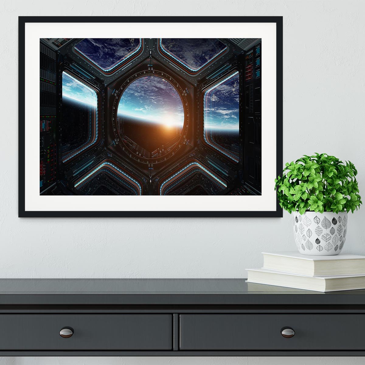 Space Ship Window Framed Print - Canvas Art Rocks - 1
