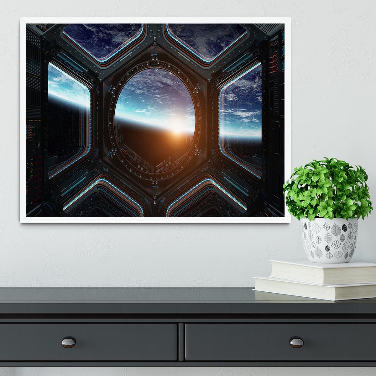 Space Ship Window Framed Print - Canvas Art Rocks -6