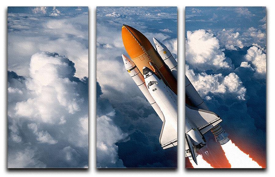 Space Shuttle Launch In The Clouds 3 Split Panel Canvas Print - Canvas Art Rocks - 1