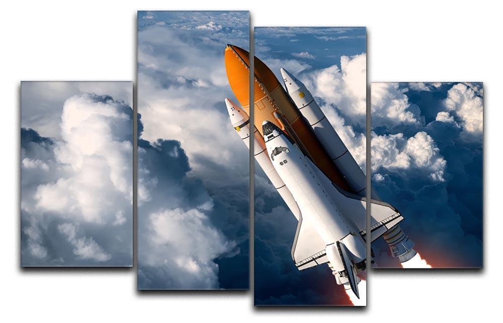 Space Shuttle Launch In The Clouds 4 Split Panel Canvas  - Canvas Art Rocks - 1