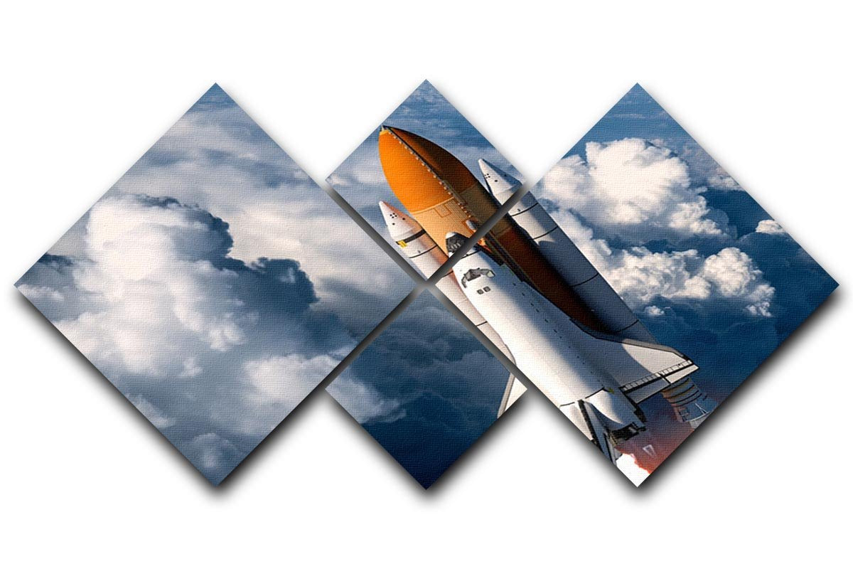 Space Shuttle Launch In The Clouds 4 Square Multi Panel Canvas  - Canvas Art Rocks - 1