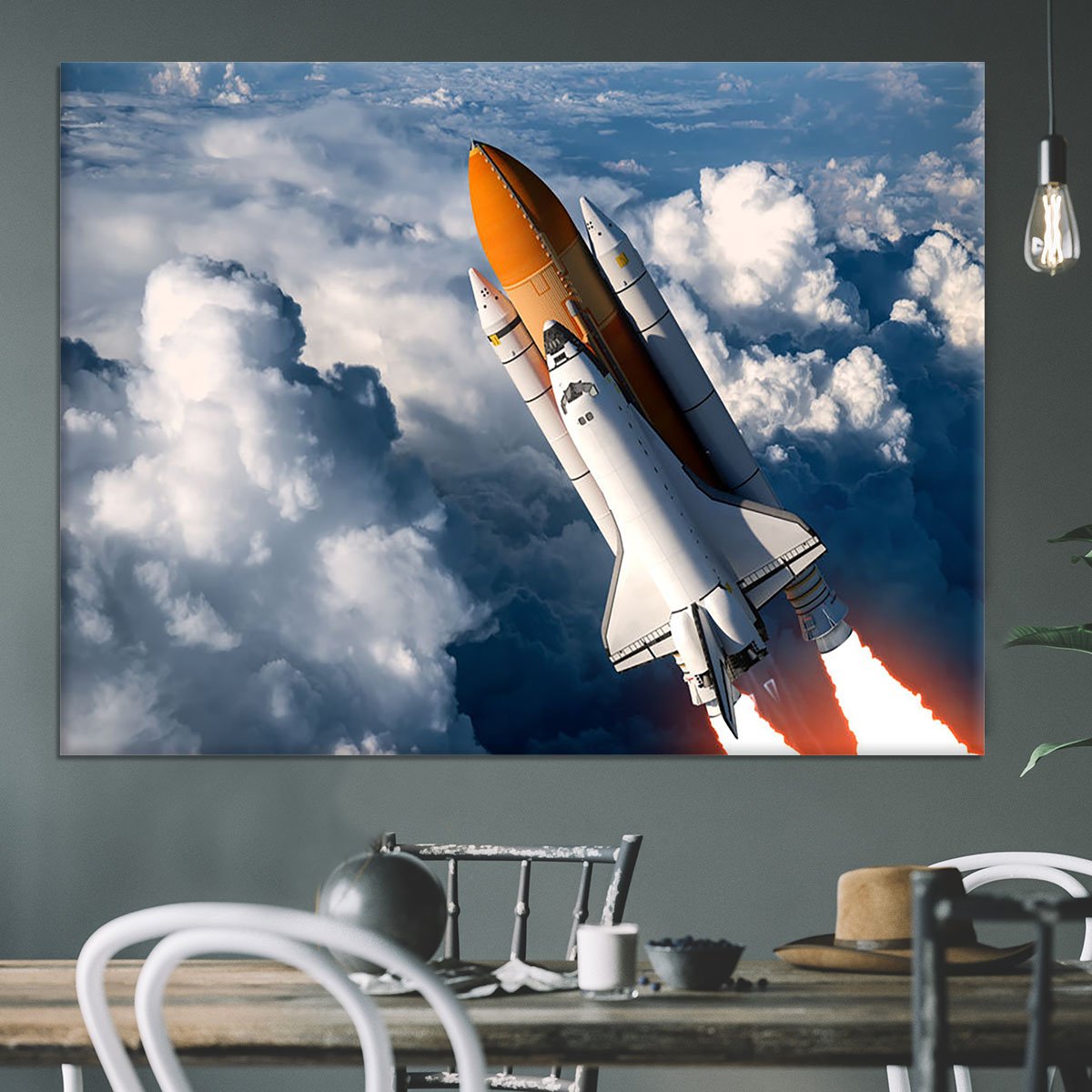 Space Shuttle Launch In The Clouds Canvas Print or Poster
