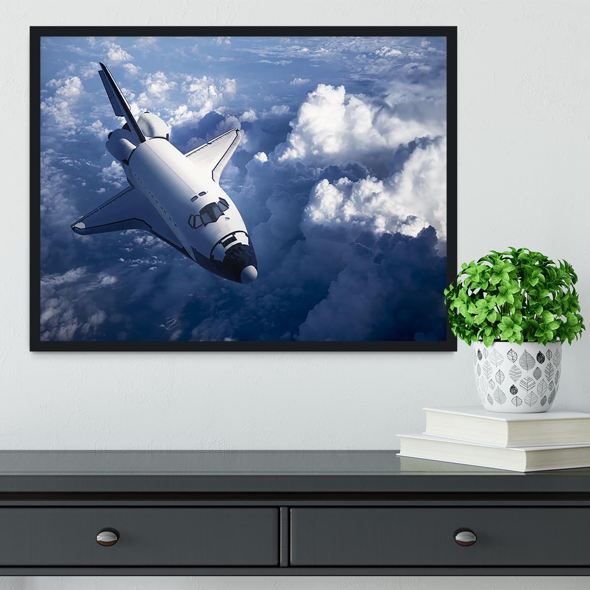 Space Shuttle in the Clouds Framed Print - Canvas Art Rocks - 2