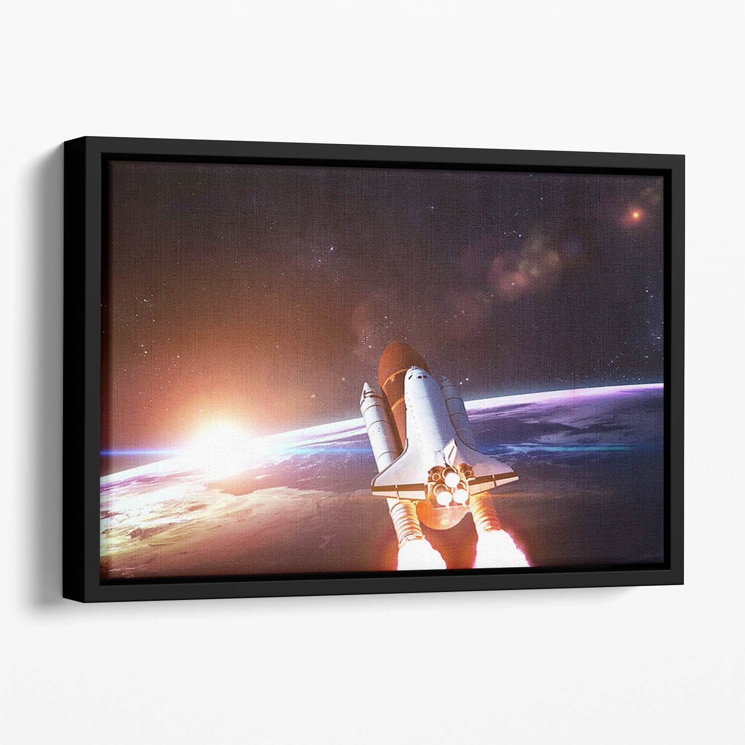 Space Shuttle over the Earth Floating Framed Canvas