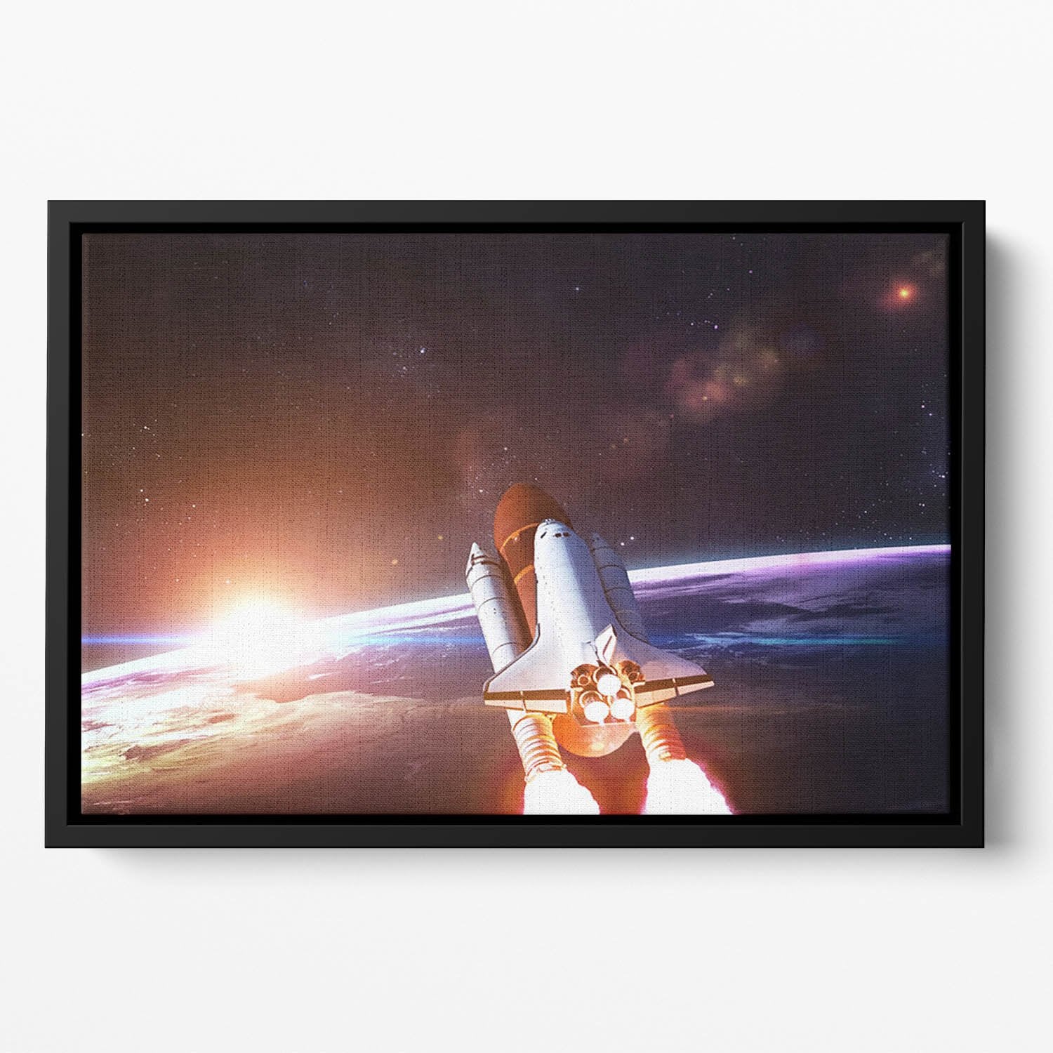 Space Shuttle over the Earth Floating Framed Canvas