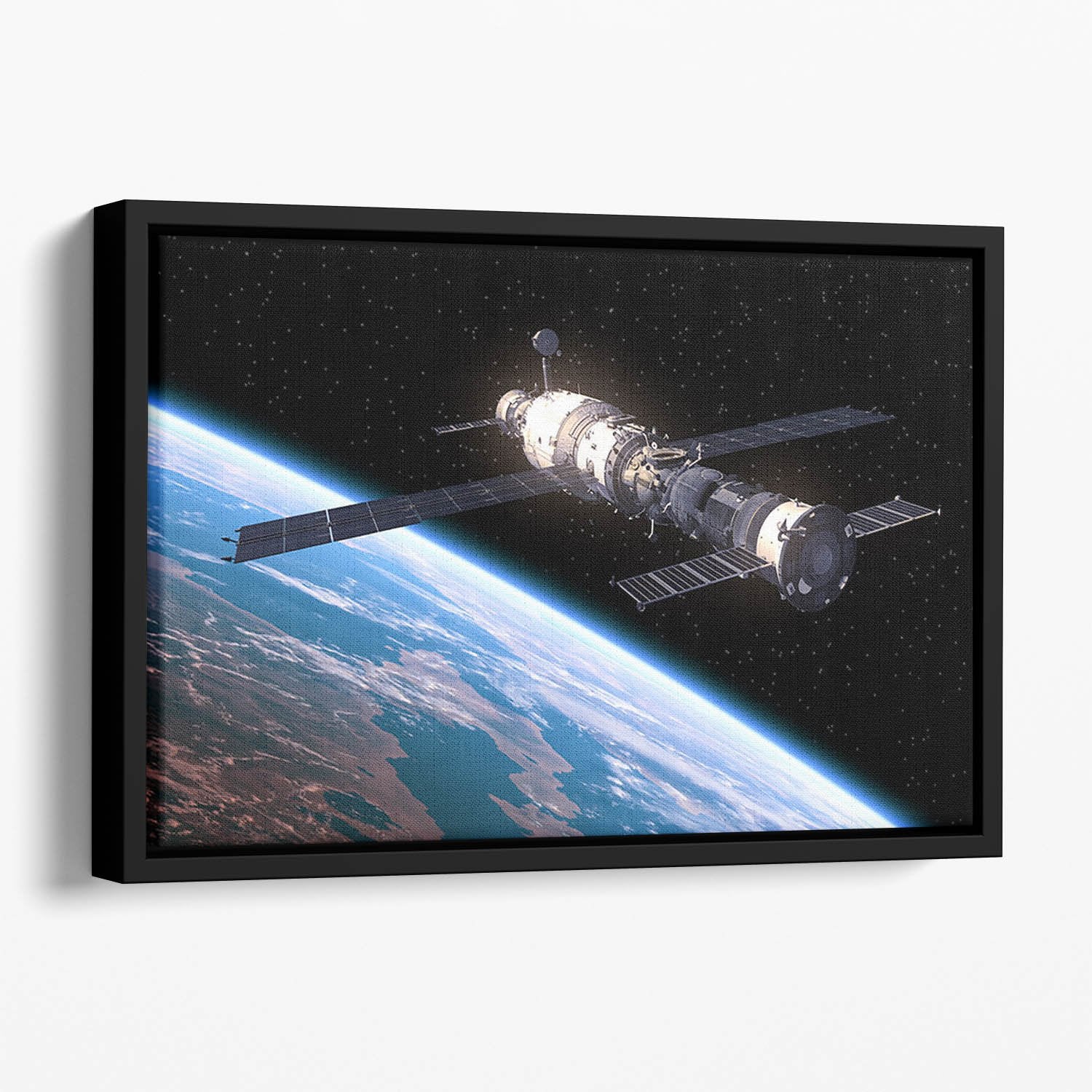 Space Station In Space Floating Framed Canvas