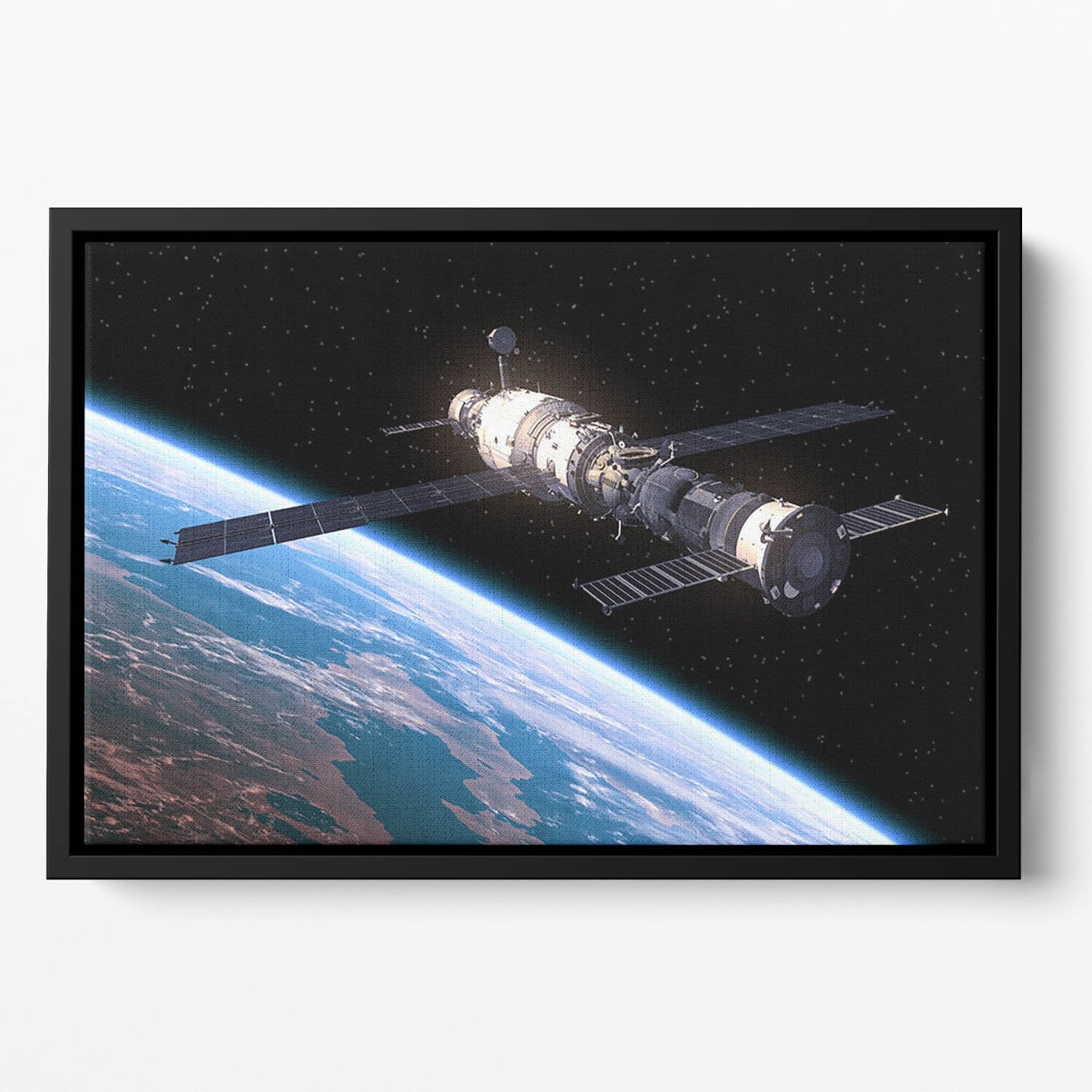 Space Station In Space Floating Framed Canvas