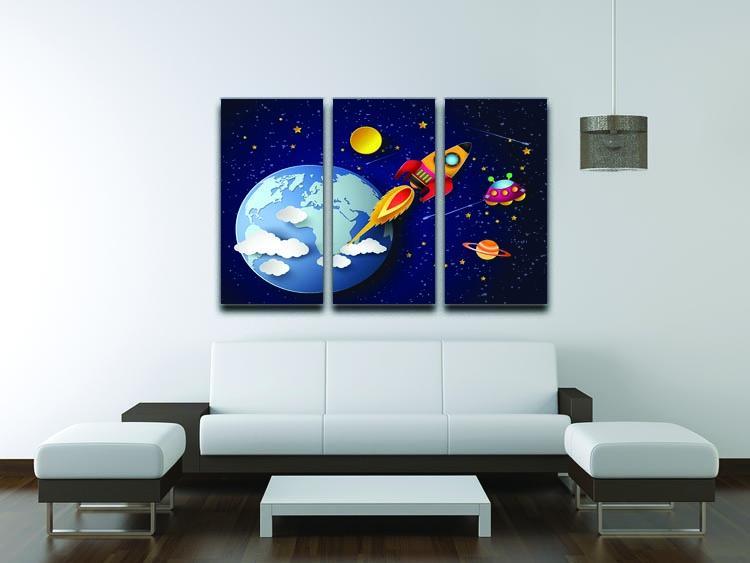 Space rocket launch and galaxy 3 Split Panel Canvas Print - Canvas Art Rocks - 3