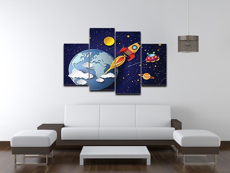 Space rocket launch and galaxy 4 Split Panel Canvas - Canvas Art Rocks - 3