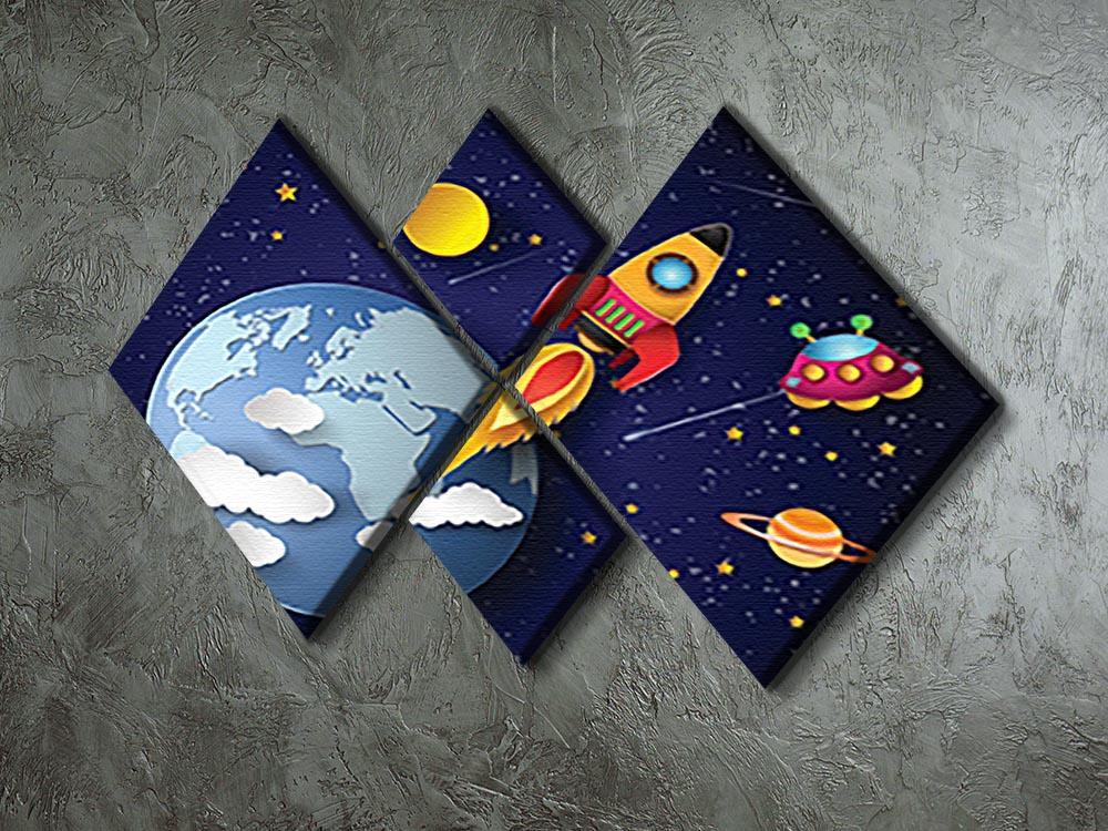 Space rocket launch and galaxy 4 Square Multi Panel Canvas - Canvas Art Rocks - 2