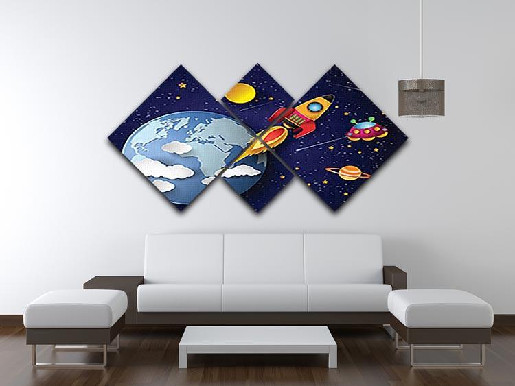 Space rocket launch and galaxy 4 Square Multi Panel Canvas - Canvas Art Rocks - 3