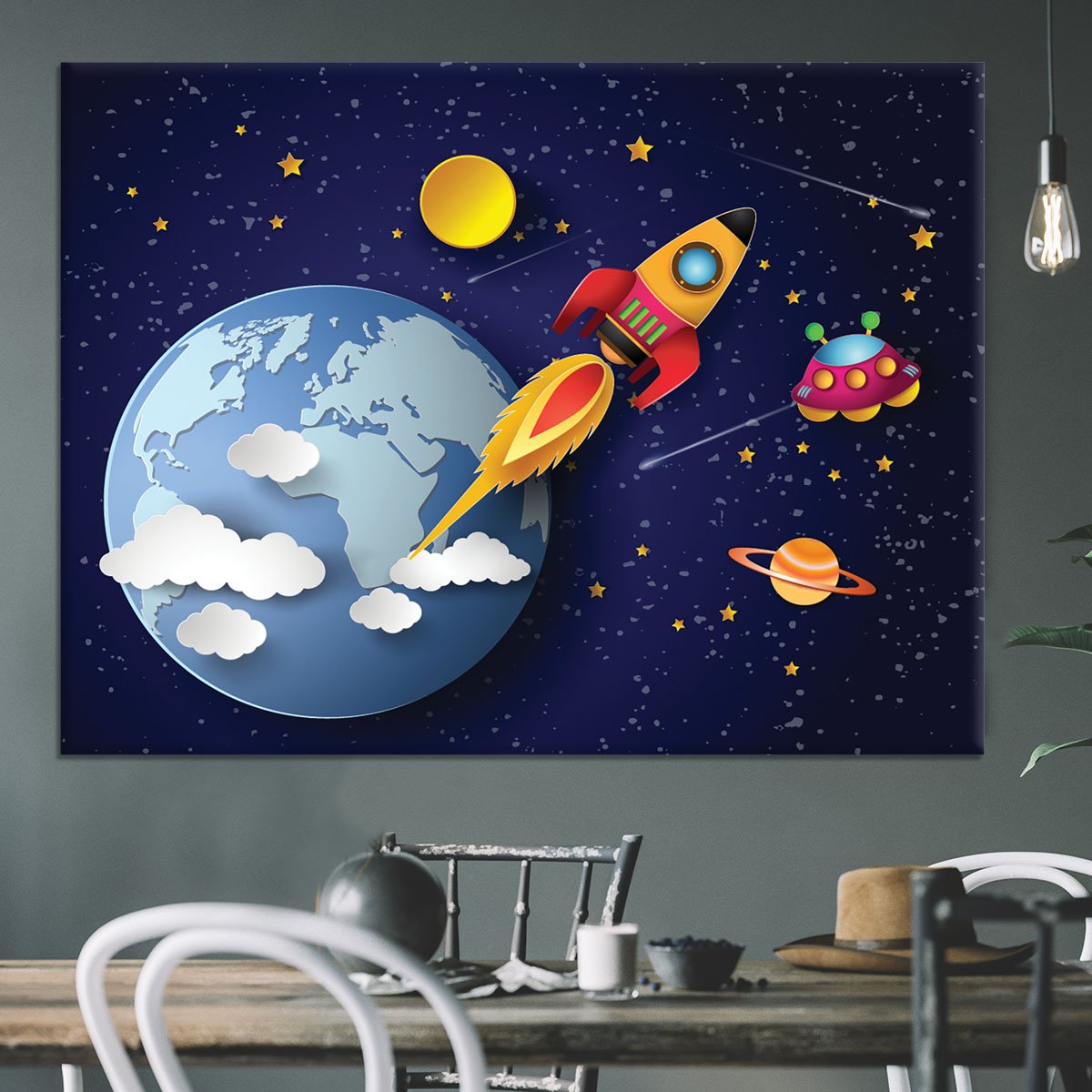 Space rocket launch and galaxy Canvas Print or Poster