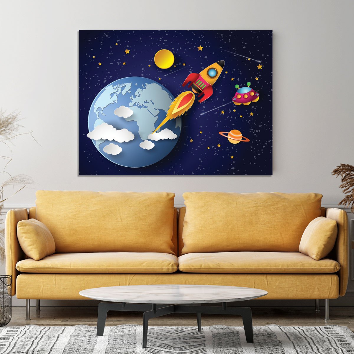 Space rocket launch and galaxy Canvas Print or Poster