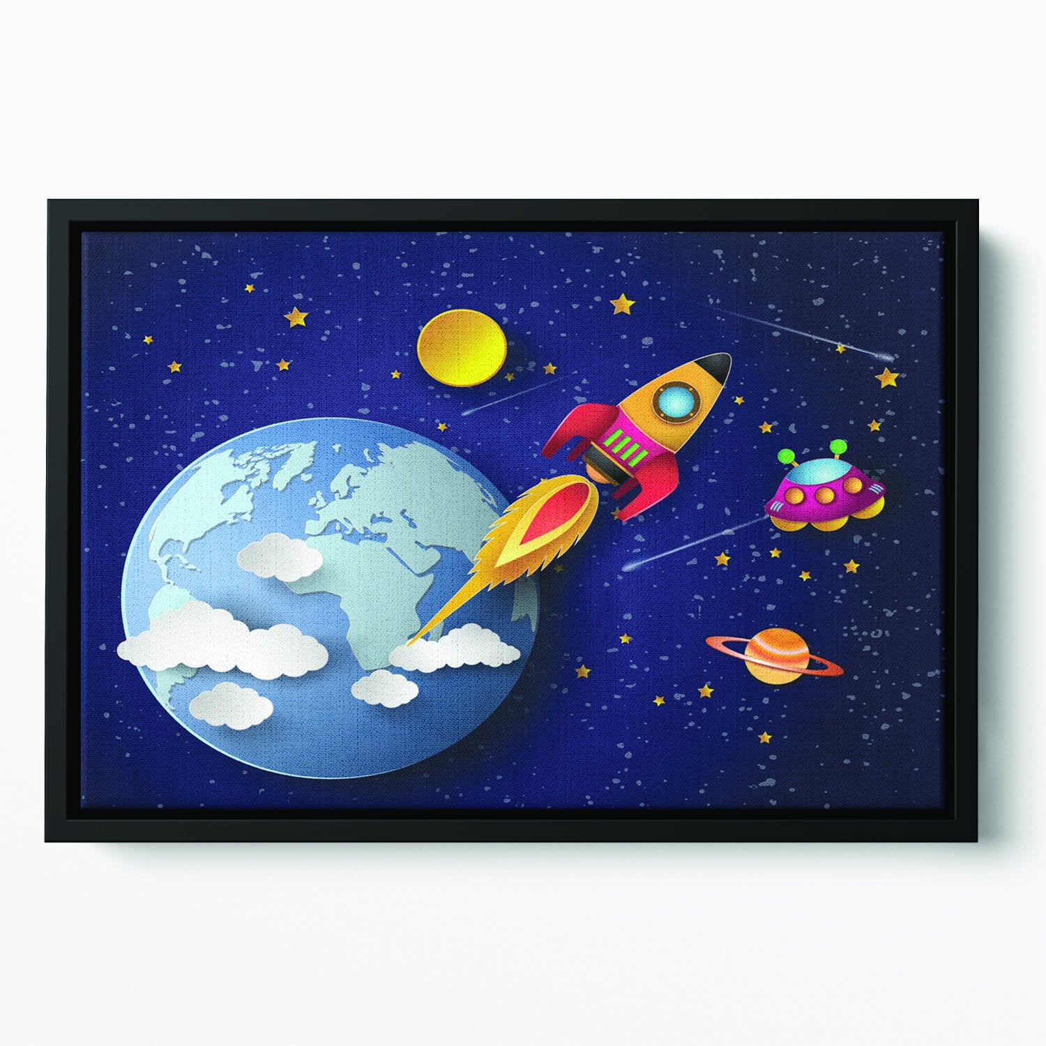 Space rocket launch and galaxy Floating Framed Canvas