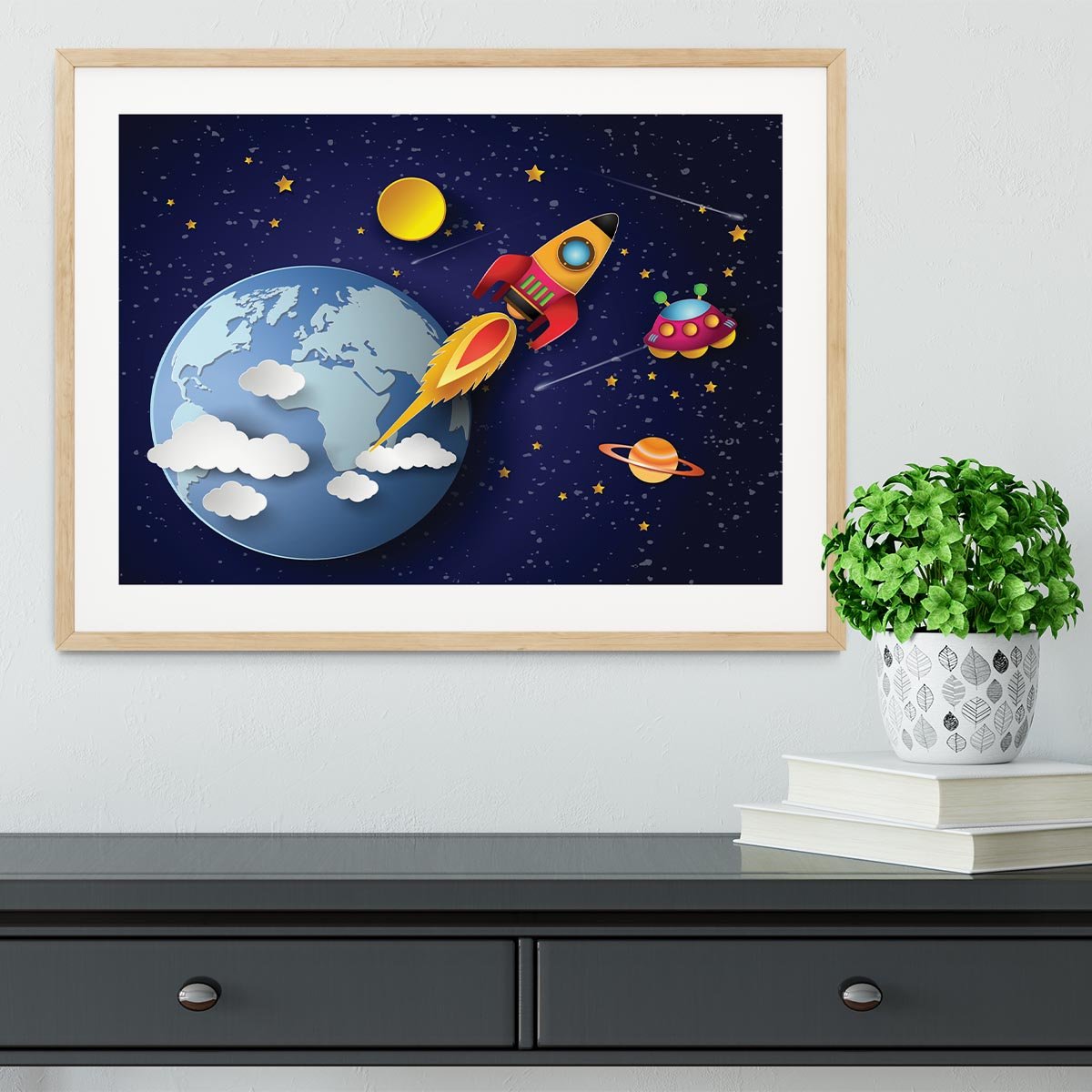 Space rocket launch and galaxy Framed Print - Canvas Art Rocks - 3