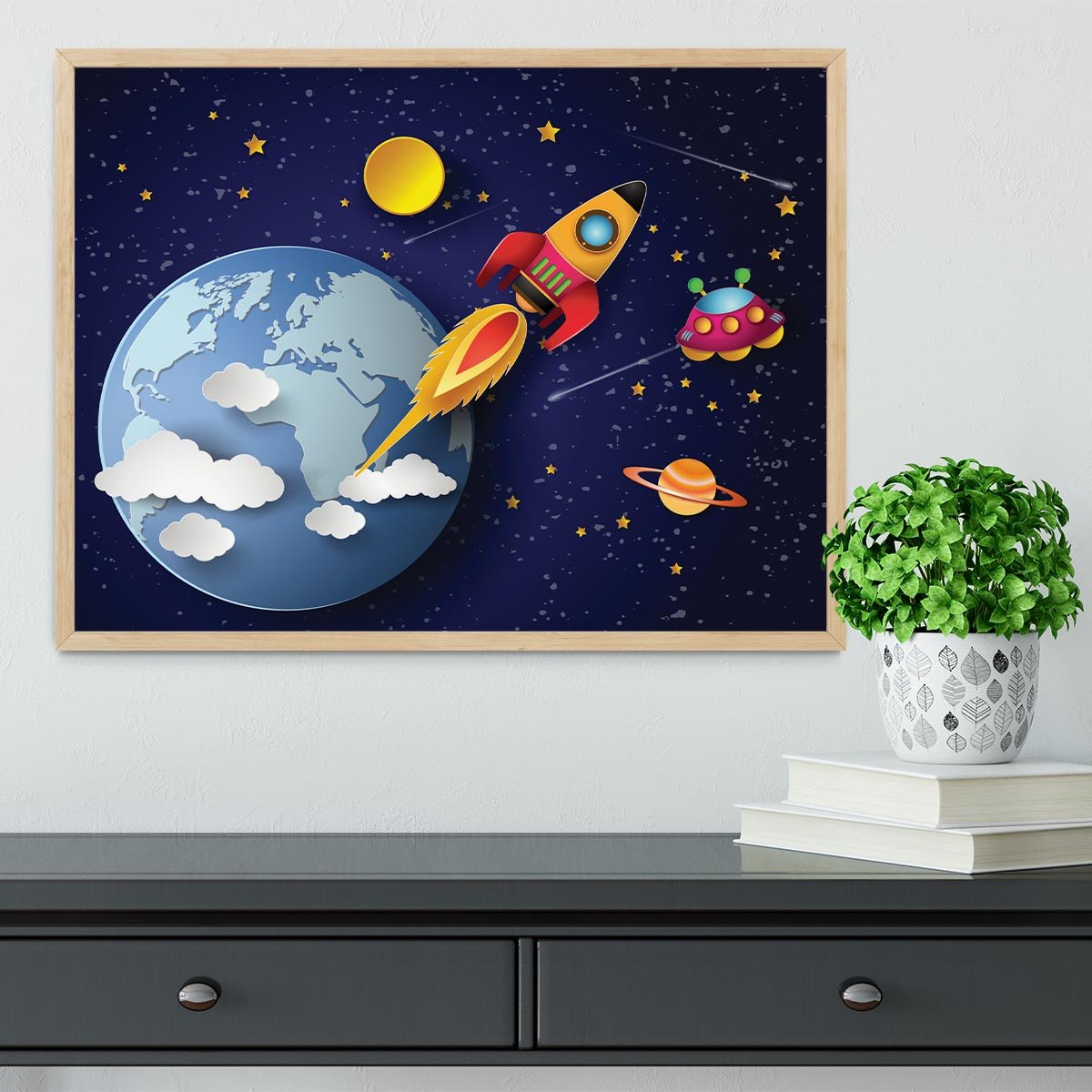 Space rocket launch and galaxy Framed Print - Canvas Art Rocks - 4