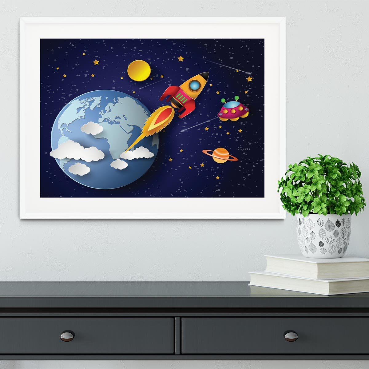 Space rocket launch and galaxy Framed Print - Canvas Art Rocks - 5