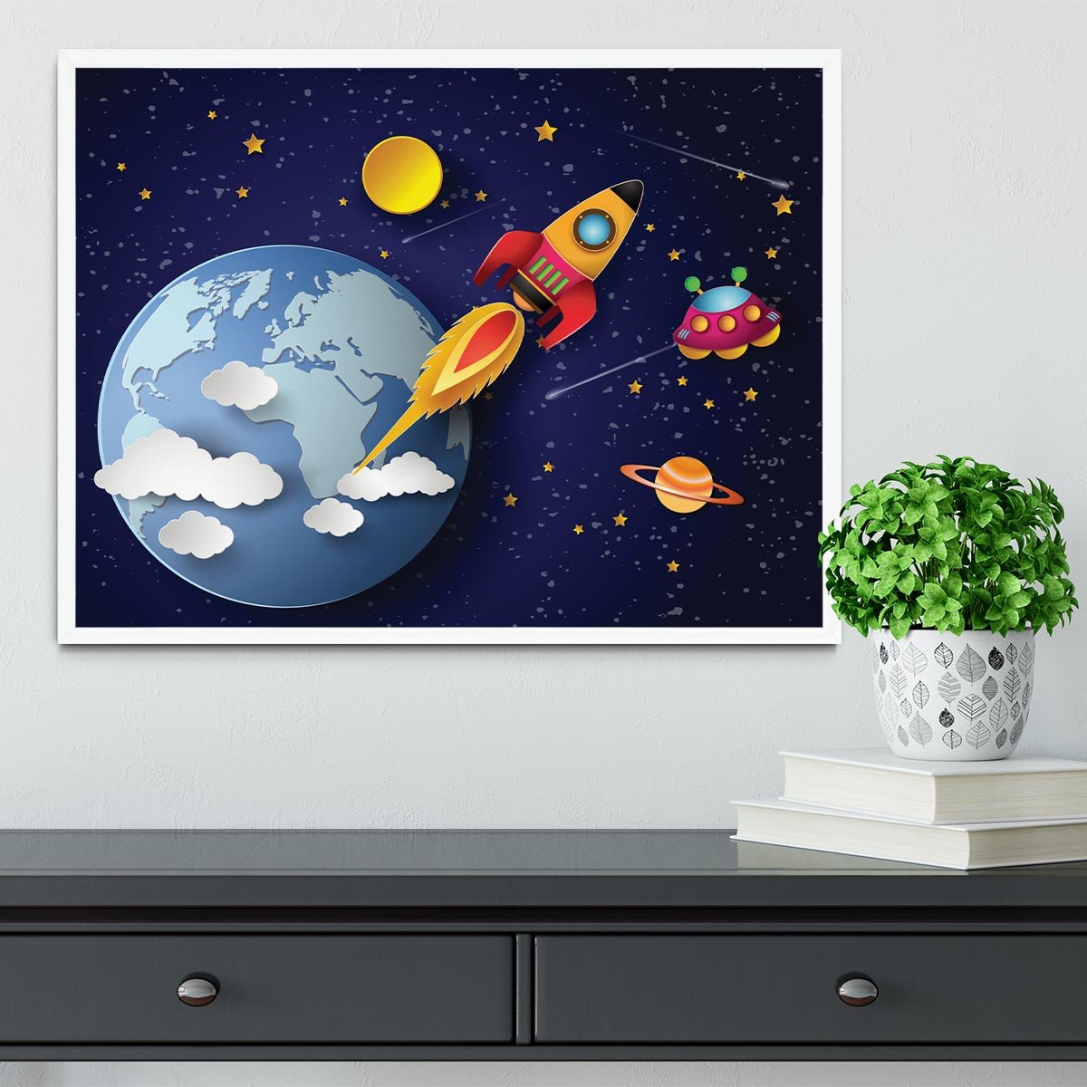Space rocket launch and galaxy Framed Print - Canvas Art Rocks -6