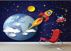 Space rocket launch and galaxy Wall Mural Wallpaper - Canvas Art Rocks - 2