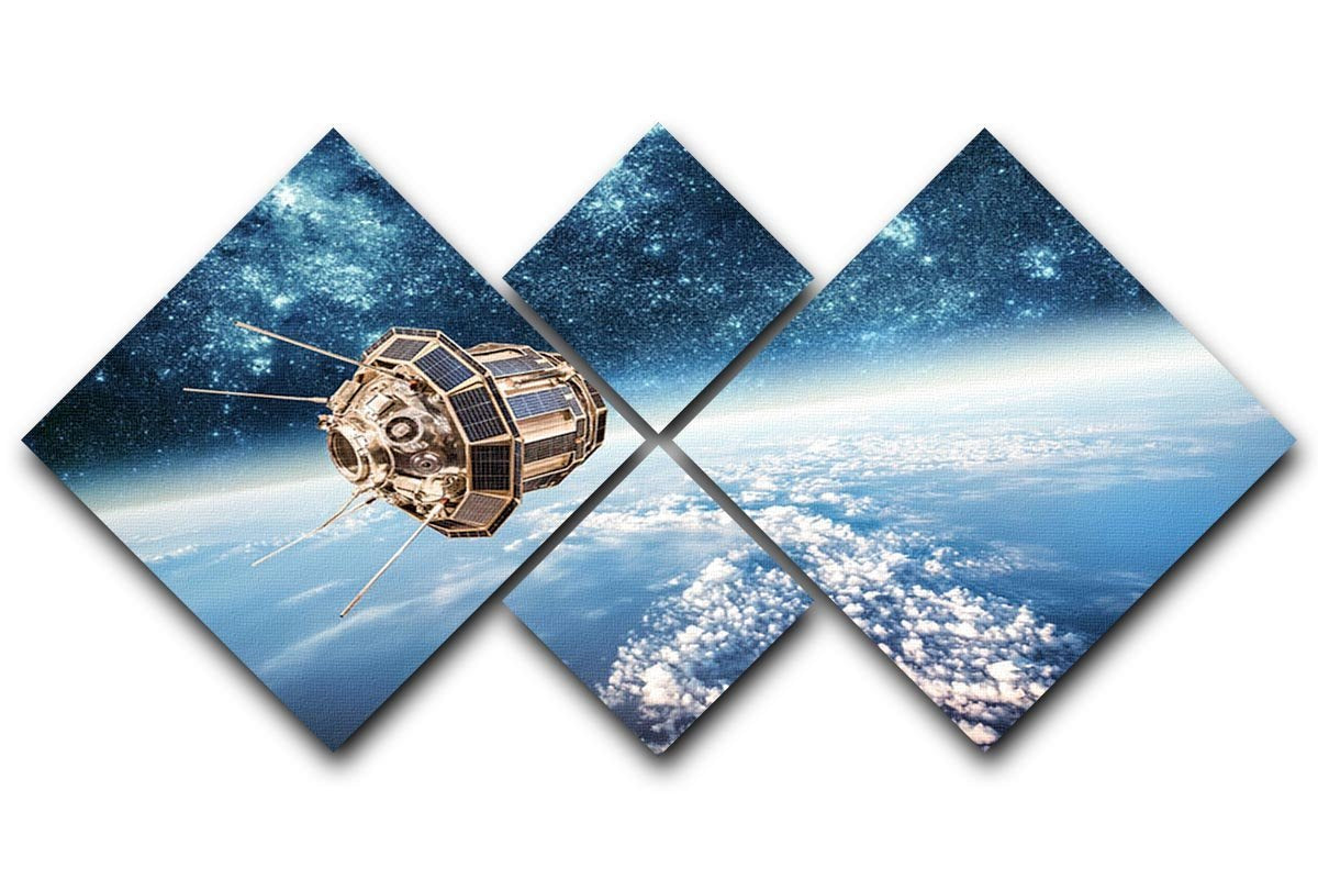 Space satellite orbiting 4 Square Multi Panel Canvas  - Canvas Art Rocks - 1