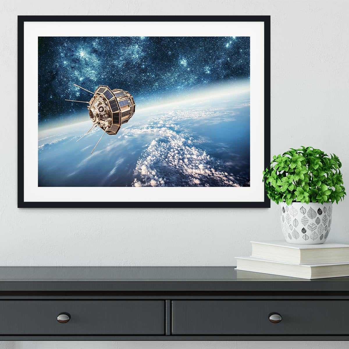 Space satellite orbiting Framed Print - Canvas Art Rocks - 1