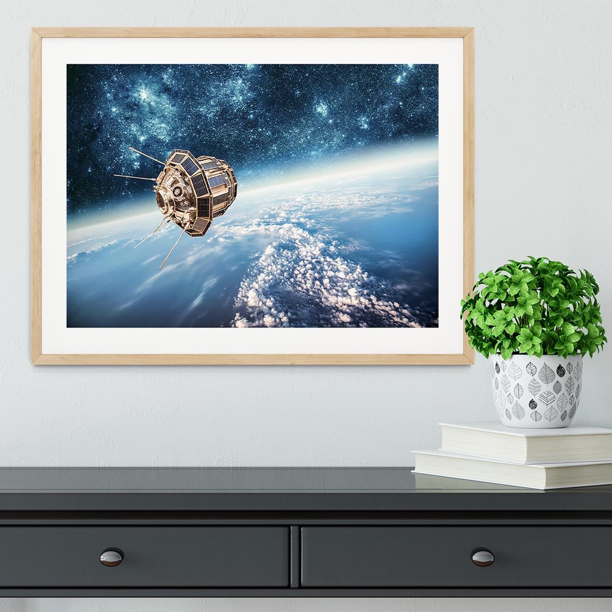 Space satellite orbiting Framed Print - Canvas Art Rocks - 3