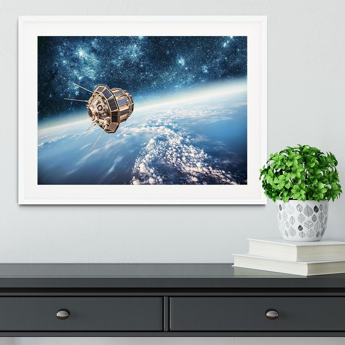 Space satellite orbiting Framed Print - Canvas Art Rocks - 5