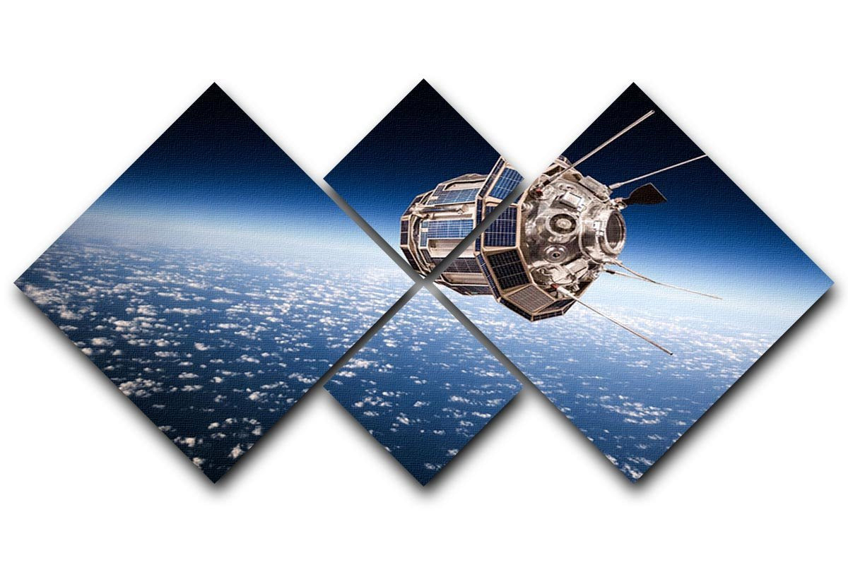 Space satellite orbiting the earth 4 Square Multi Panel Canvas  - Canvas Art Rocks - 1