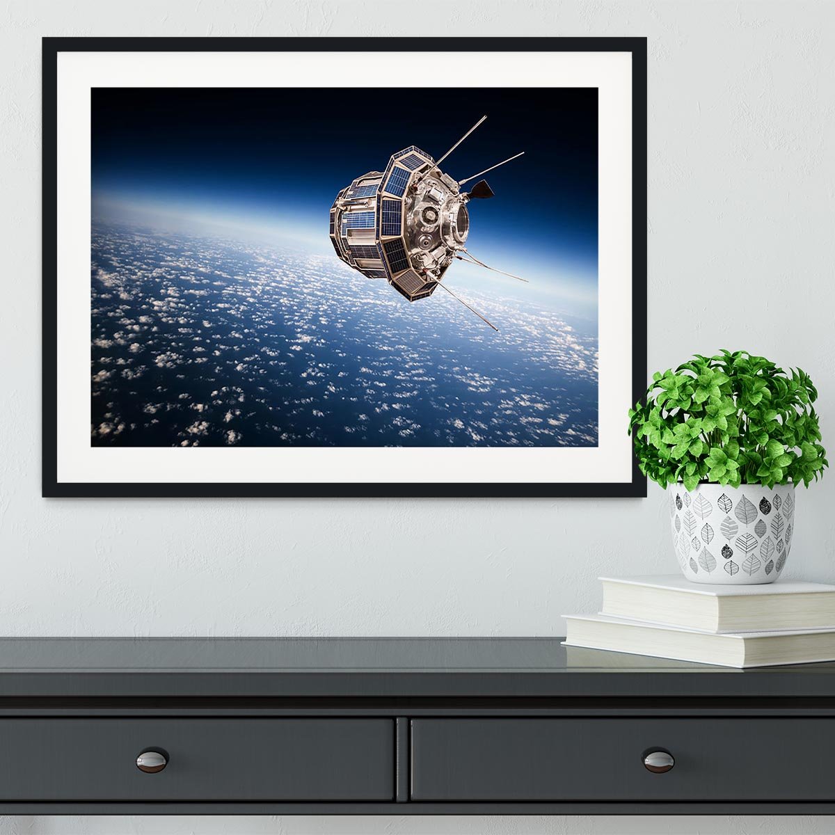Space satellite orbiting the earth Framed Print - Canvas Art Rocks - 1