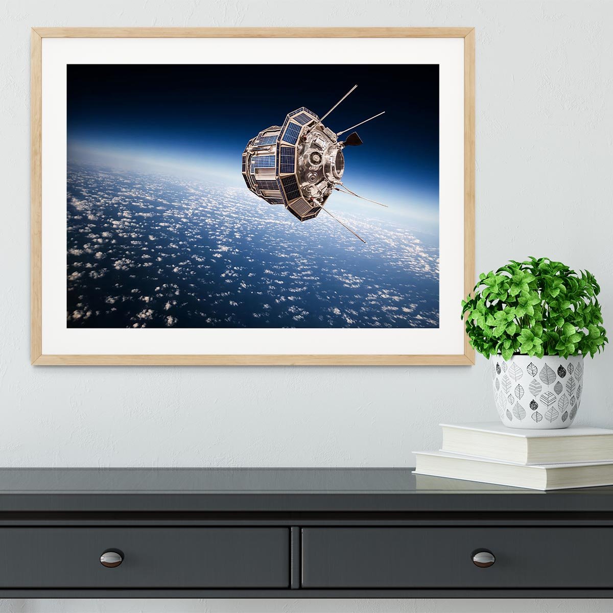 Space satellite orbiting the earth Framed Print - Canvas Art Rocks - 3