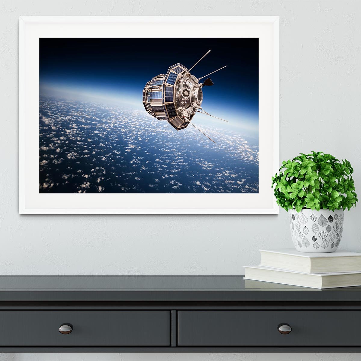 Space satellite orbiting the earth Framed Print - Canvas Art Rocks - 5