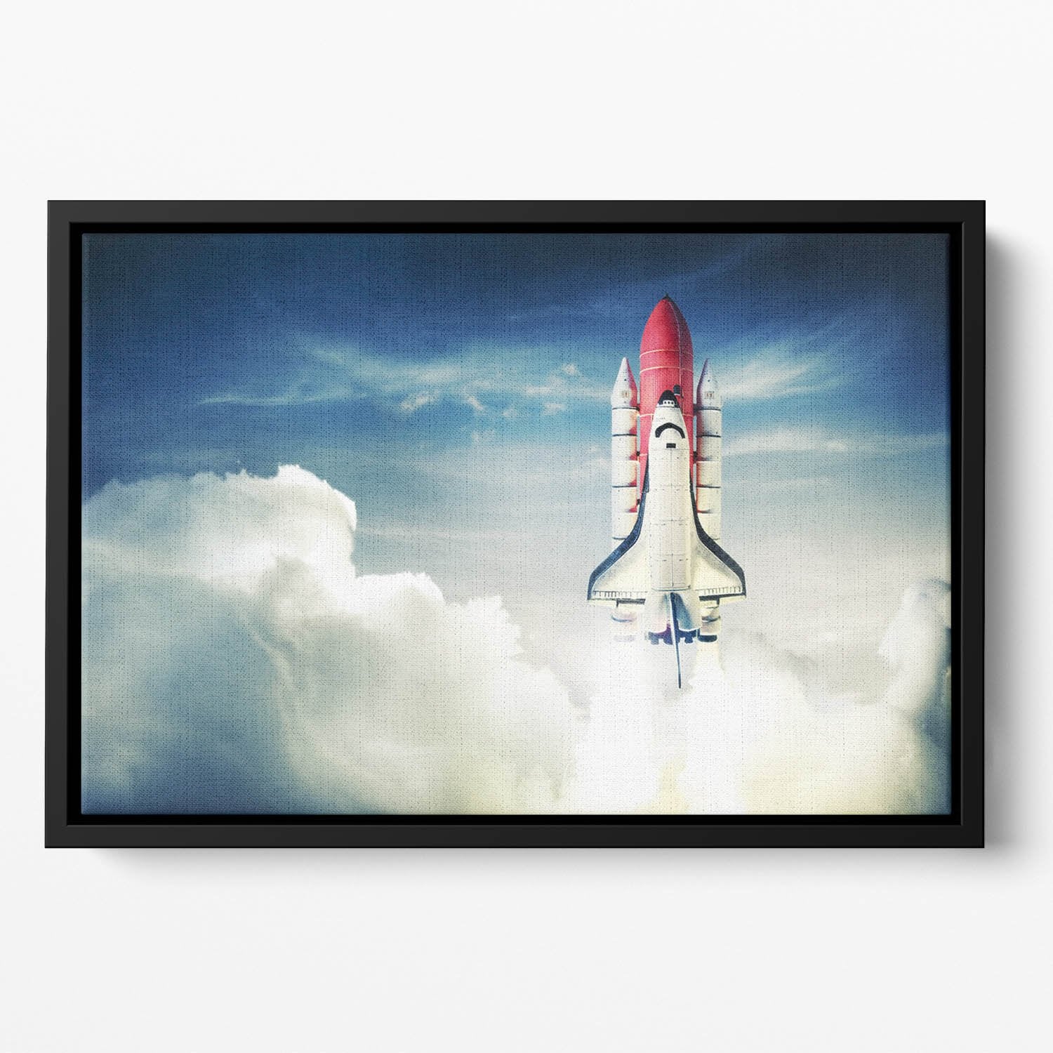Space shuttle taking off on a mission Floating Framed Canvas