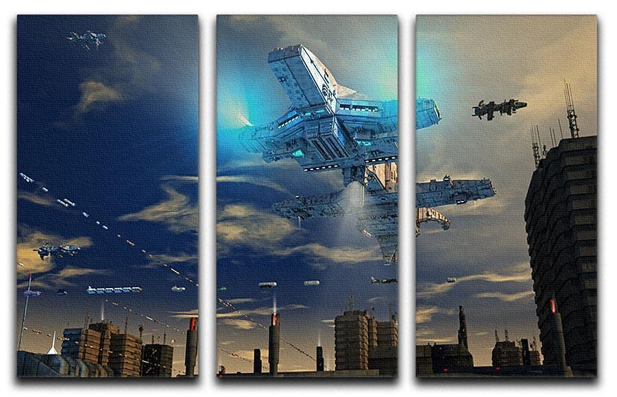 Spaceship UFO and City 3 Split Panel Canvas Print - Canvas Art Rocks - 1
