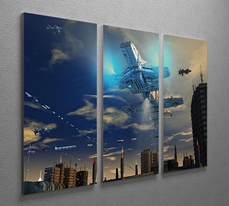 Spaceship UFO and City 3 Split Panel Canvas Print - Canvas Art Rocks - 2