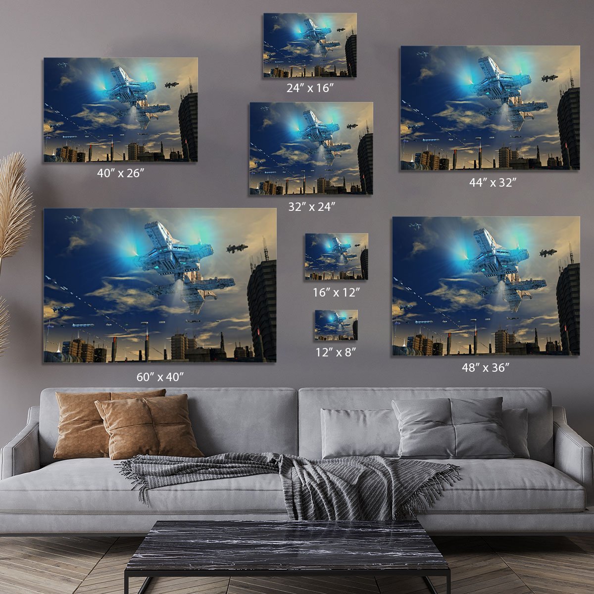 Spaceship UFO and City Canvas Print or Poster