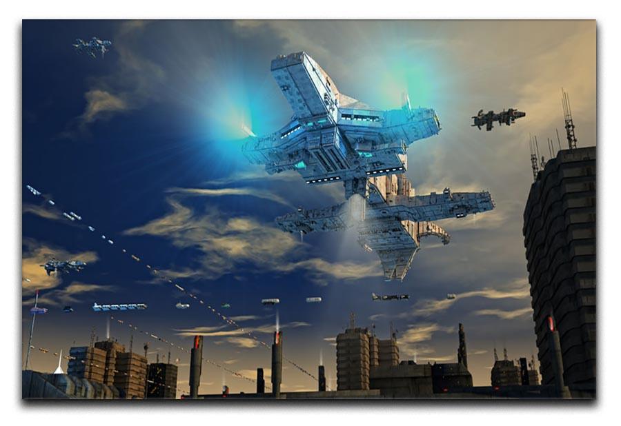 Spaceship UFO and City Canvas Print or Poster  - Canvas Art Rocks - 1