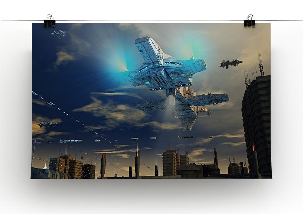 Spaceship UFO and City Canvas Print or Poster - Canvas Art Rocks - 2