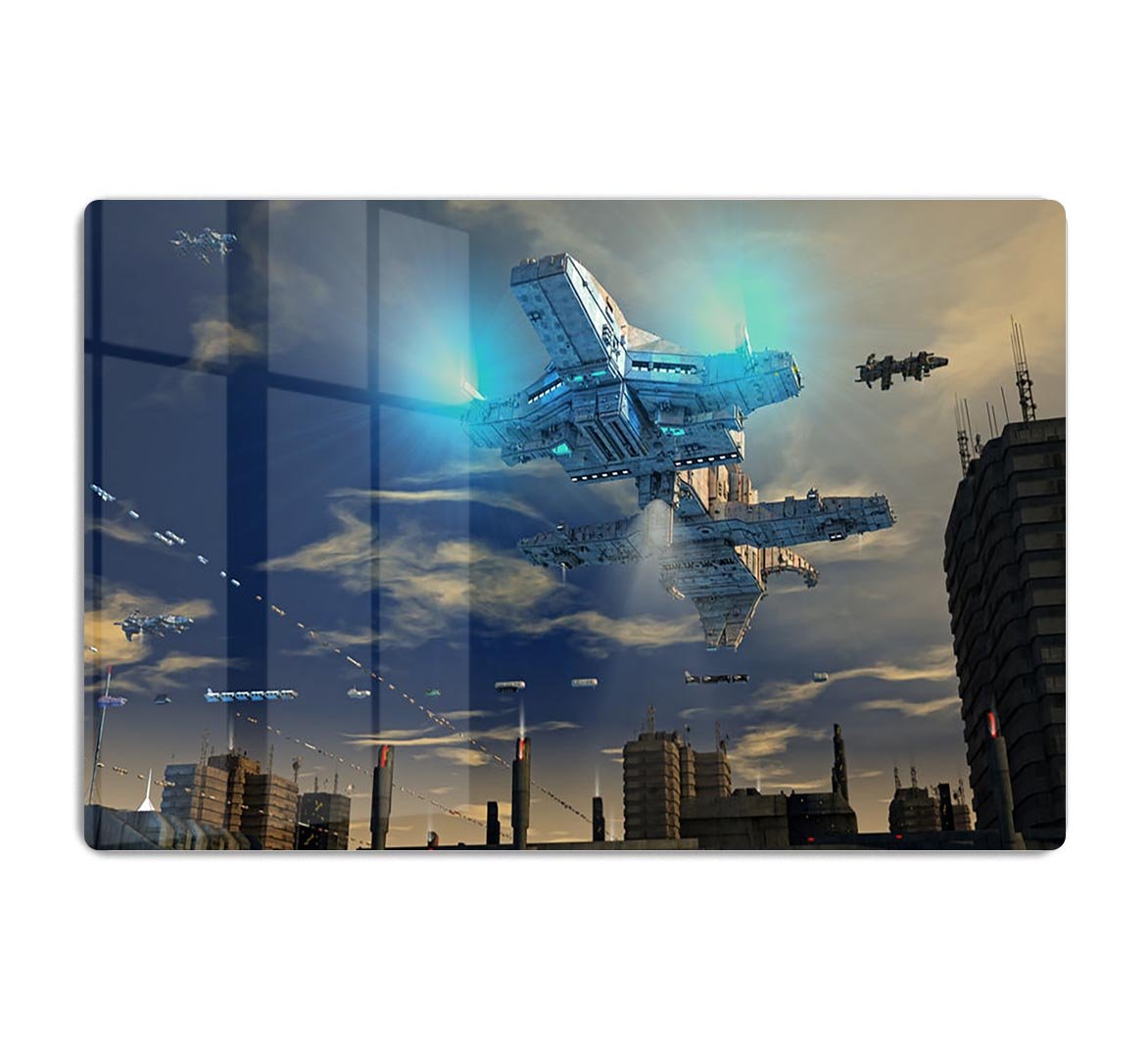 Spaceship UFO and City HD Metal Print