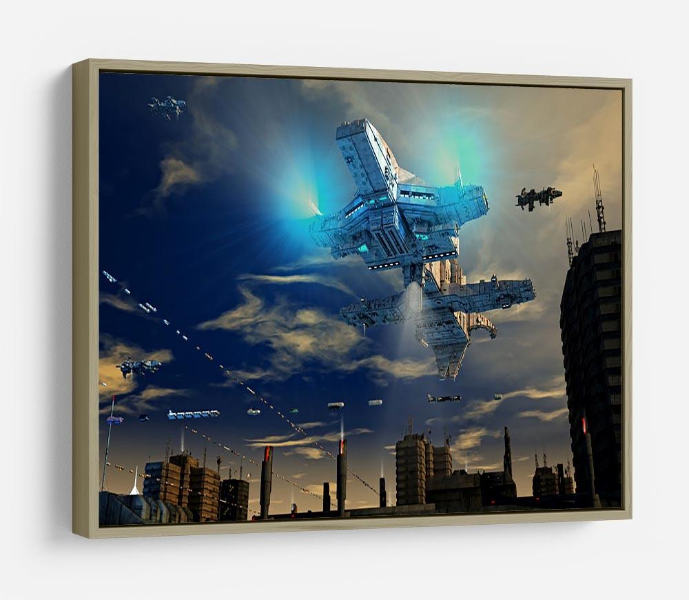 Spaceship UFO and City HD Metal Print
