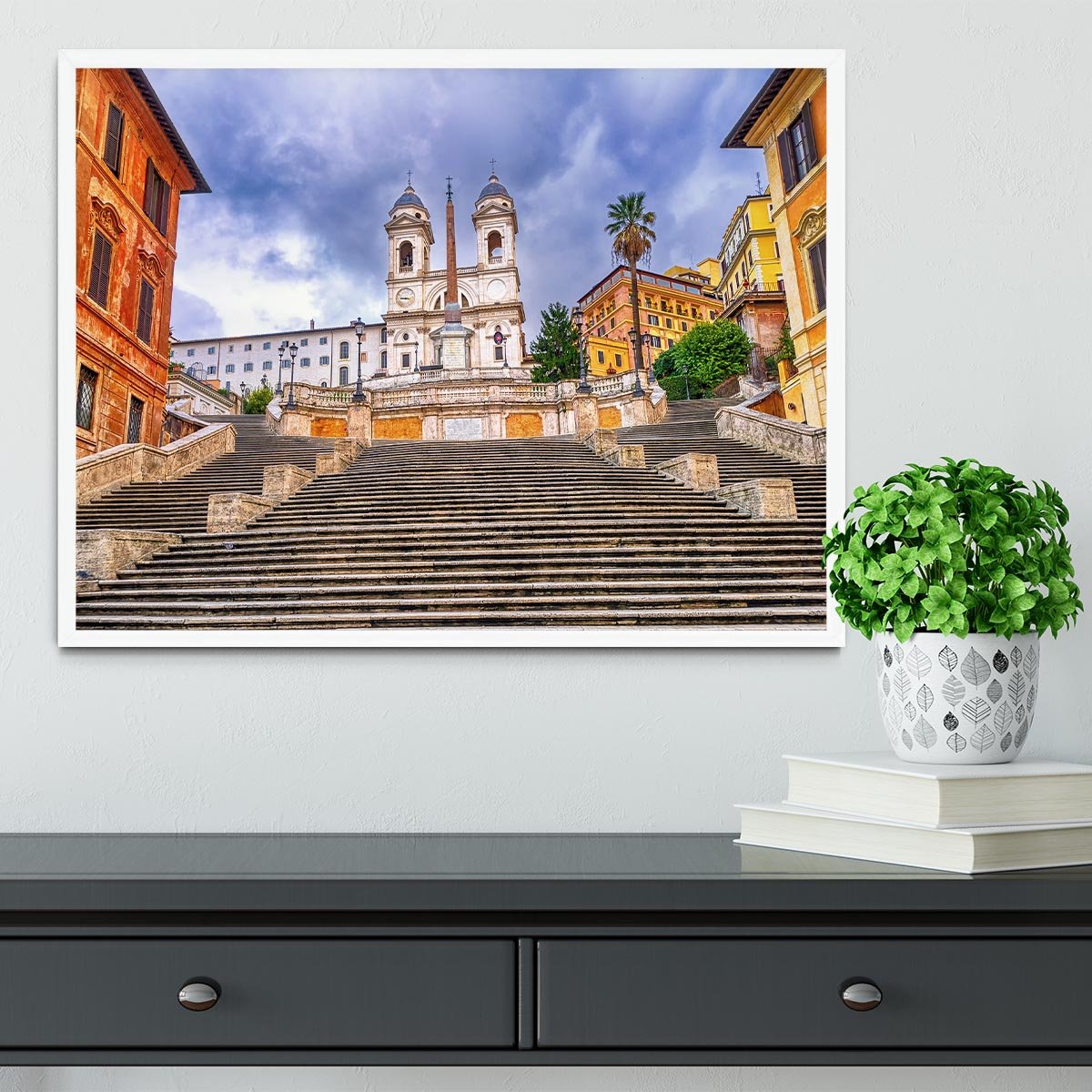 Spanish Steps and Trinita dei Monti church Framed Print - Canvas Art Rocks -6