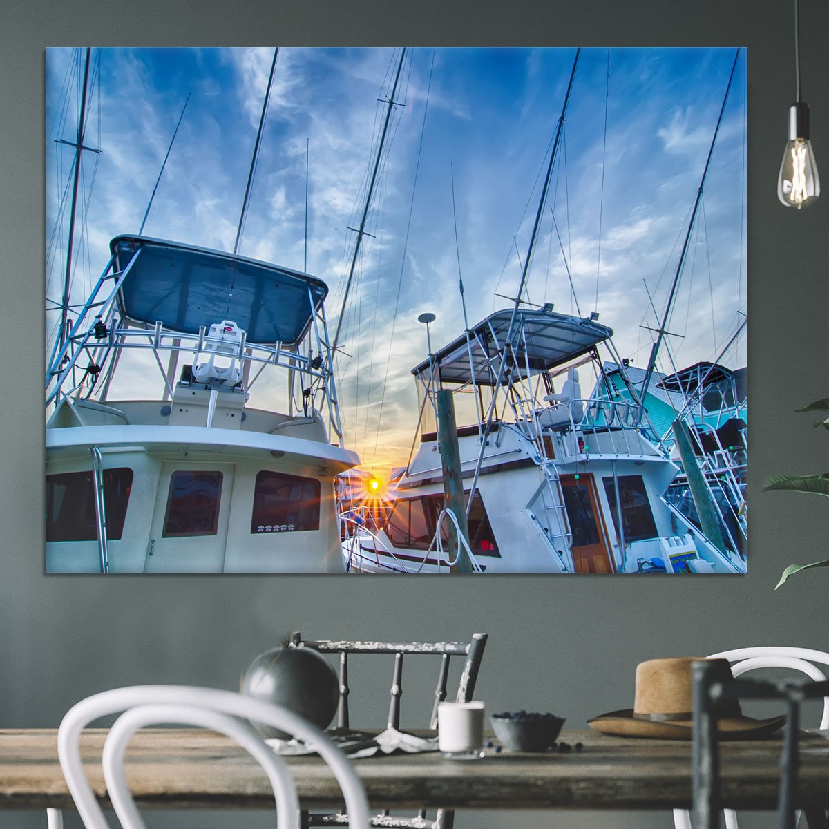 Sportfishing boats at Marina early morning Canvas Print or Poster