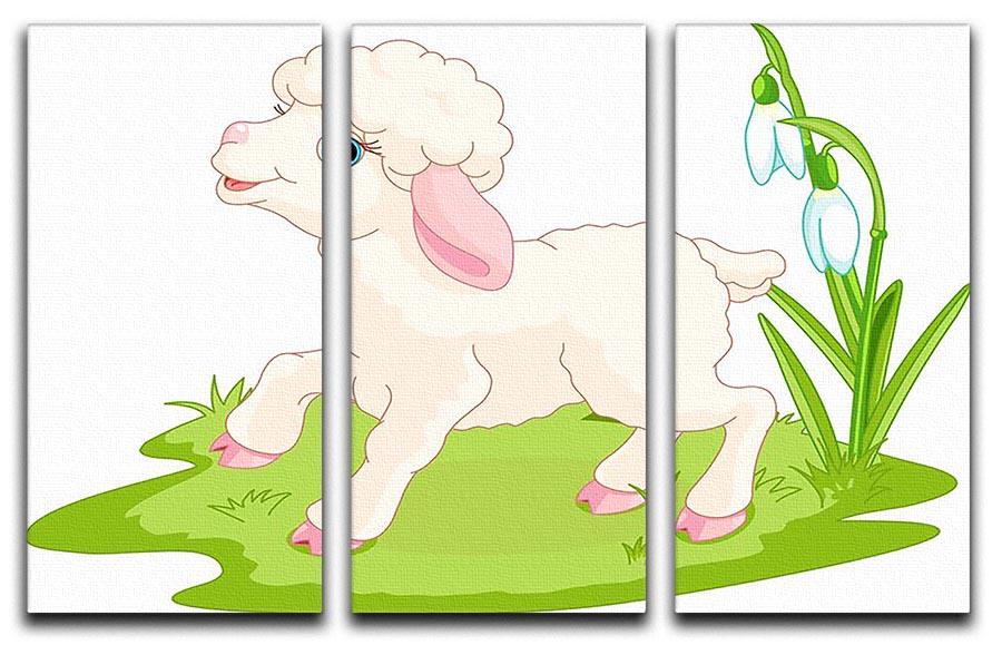 Spring background with Easter lamb and flowers 3 Split Panel Canvas Print - Canvas Art Rocks - 1