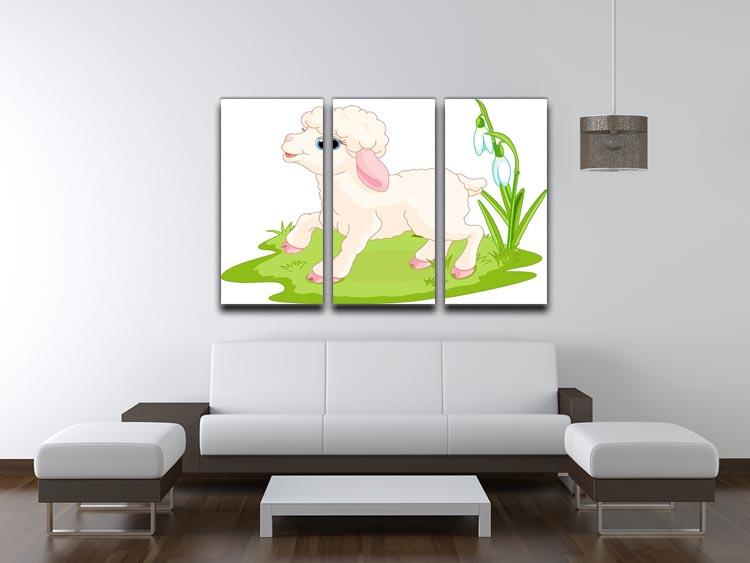 Spring background with Easter lamb and flowers 3 Split Panel Canvas Print - Canvas Art Rocks - 3