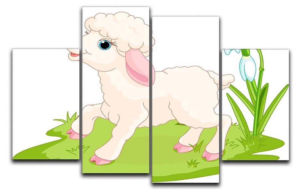 Spring background with Easter lamb and flowers 4 Split Panel Canvas - Canvas Art Rocks - 1