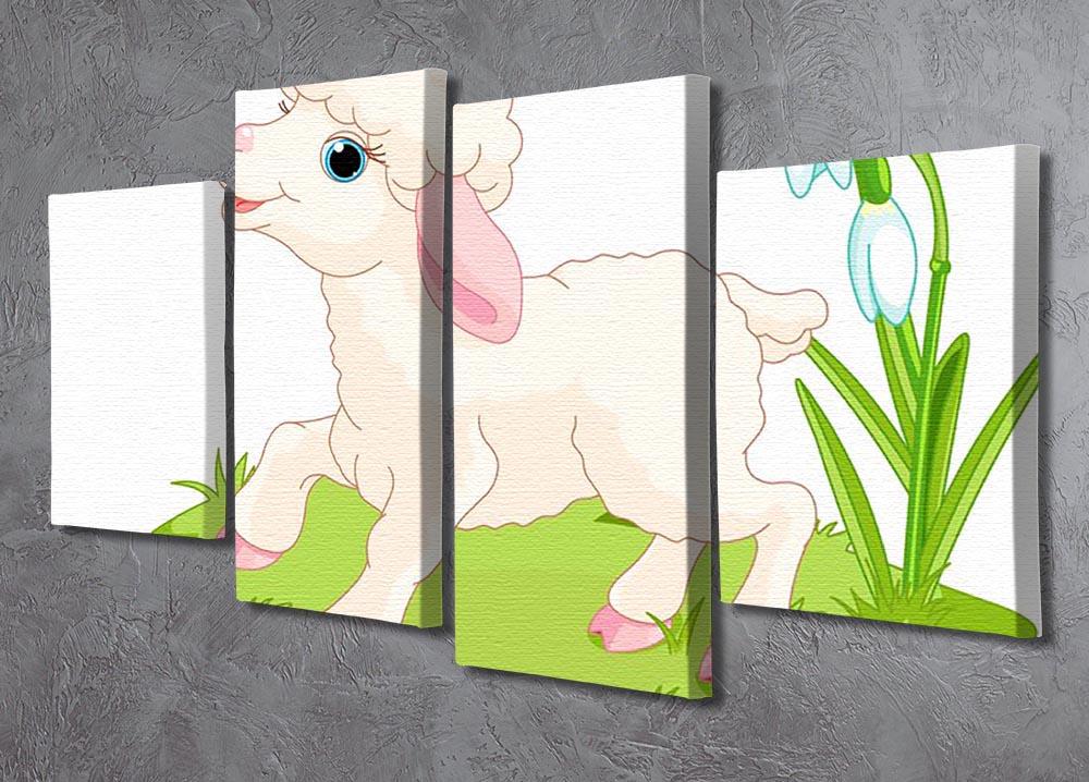 Spring background with Easter lamb and flowers 4 Split Panel Canvas - Canvas Art Rocks - 2